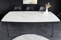 Esstisch MILANO 180cm weiß Marmor Keramik schwarzes Metallgestell