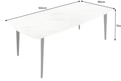 Esstisch MILANO 160cm weiß Marmor Keramik schwarzes Metallgestell