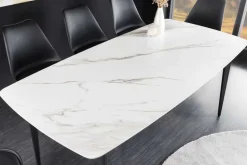 Esstisch MILANO 160cm weiß Marmor Keramik schwarzes Metallgestell