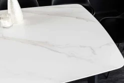 Esstisch MILANO 160cm weiß Marmor Keramik schwarzes Metallgestell