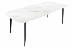 Esstisch MILANO 160cm weiß Marmor Keramik schwarzes Metallgestell