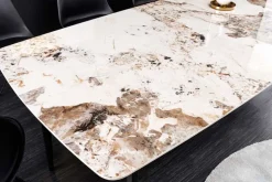 Esstisch MILANO 180cm weiß Pandora Keramik schwarzes Metallgestell