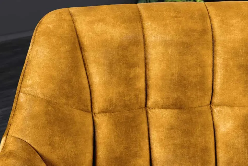 Esszimmer Sitzbank PAPILLON 165cm senfgelb Samt mit Lehnen schwarzes Metallgestell