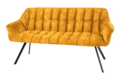 Esszimmer Sitzbank PAPILLON 165cm senfgelb Samt mit Lehnen schwarzes Metallgestell