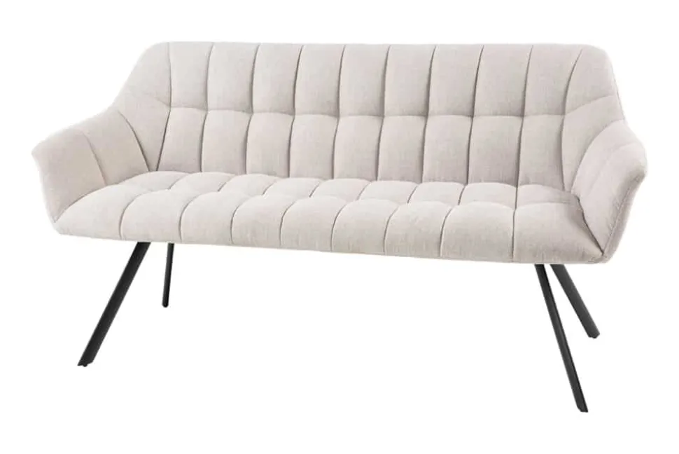 Esszimmer Sitzbank PAPILLON 165cm champagner beige mit Lehnen schwarzes Metallgestell