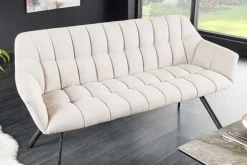 Esszimmer Sitzbank PAPILLON 165cm champagner beige mit Lehnen schwarzes Metallgestell