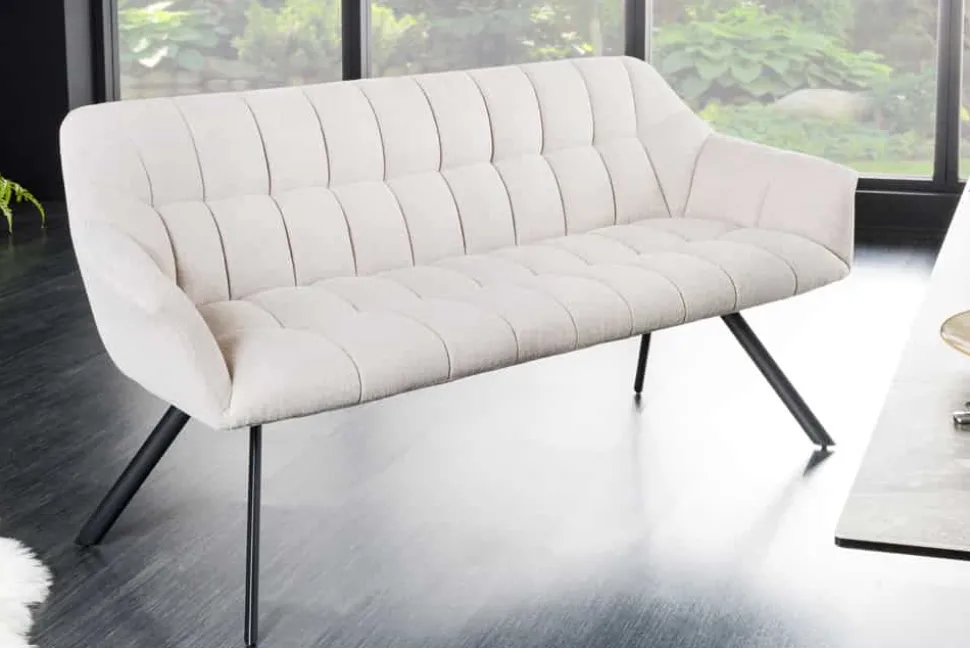 Esszimmer Sitzbank PAPILLON 165cm champagner beige mit Lehnen schwarzes Metallgestell