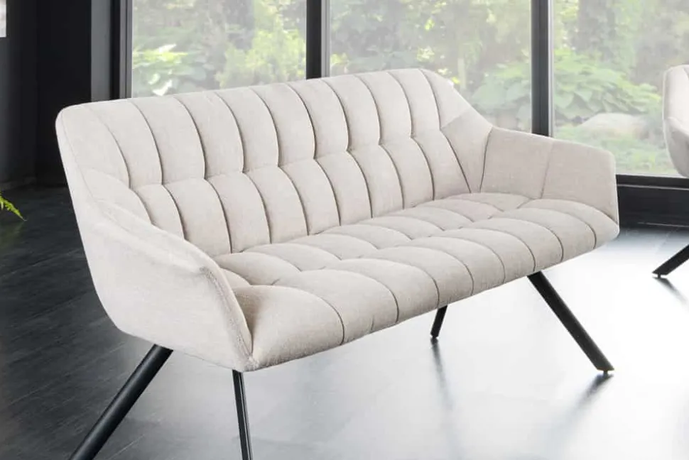 Esszimmer Sitzbank PAPILLON 165cm champagner beige mit Lehnen schwarzes Metallgestell