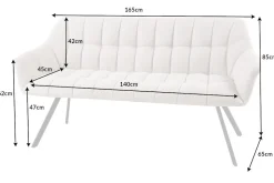 Esszimmer Sitzbank PAPILLON 165cm champagner beige mit Lehnen schwarzes Metallgestell