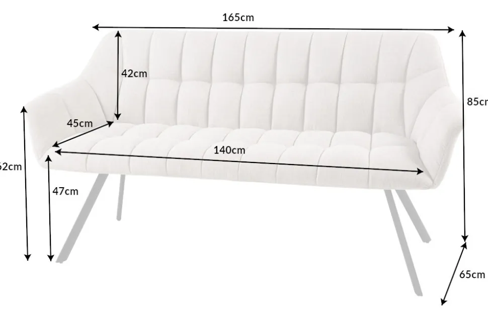 Esszimmer Sitzbank PAPILLON 165cm champagner beige mit Lehnen schwarzes Metallgestell