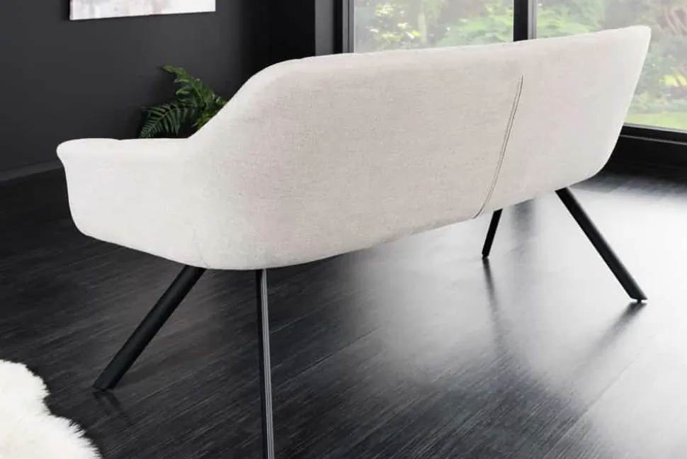 Esszimmer Sitzbank PAPILLON 165cm champagner beige mit Lehnen schwarzes Metallgestell