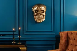Exklusive Wandskulptur SKULL XXL 40cm gold Deko Totenkopf