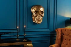 Exklusive Wandskulptur SKULL XXL 40cm gold Deko Totenkopf