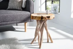 Exklusiver Beistelltisch ROOT 30cm natur Teak Massivholz Hocker Wurzelholz rund