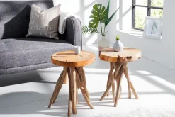 Exklusiver Beistelltisch ROOT 30cm natur Teak Massivholz Hocker Wurzelholz rund