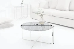 Exklusiver Couchtisch NOBLE 65cm grau echter Marmor rund silber Metall