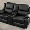 Exklusiver 2er Kinosessel HOLLYWOOD 190cm schwarz mit Liegefunktion und Getränkehalter