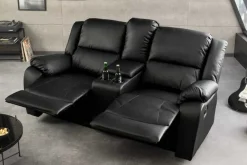 Exklusiver 2er Kinosessel HOLLYWOOD 190cm schwarz mit Liegefunktion und Getränkehalter