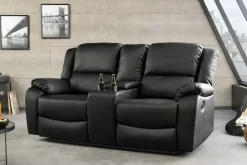 Exklusiver 2er Kinosessel HOLLYWOOD 190cm schwarz mit Liegefunktion und Getränkehalter