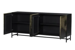 Exklusives Sideboard OXID 180cm schwarz gold massives Mangoholz Metall Soft Close