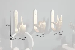 Extravagante Kleiderhaken FINGERS gold Metall-Aluminium 3er Set Wandgarderobe