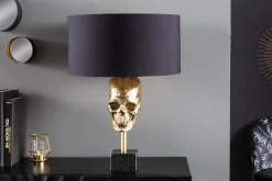 Extravagante Tischlampe SKULL 56cm schwarz gold Metall Totenkopf Skulptur Leuchte