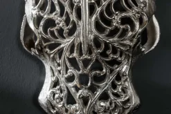 Extravagante Wanddekoration EXOTIC BULL 60cm silber Mangoholz Stierkopf