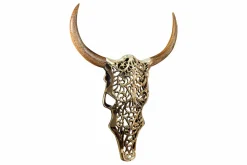 Extravagante Wanddekoration EXOTIC BULL 60cm gold Mangoholz Stierkopf
