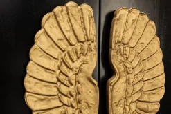 Extravaganter Barschrank ANGEL 140cm schwarz Mangoholz mit goldenen Flügeln