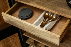 Extravaganter Barschrank ANGEL 140cm schwarz Mangoholz mit goldenen Flügeln