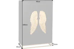 Extravaganter Barschrank ANGEL 140cm schwarz Mangoholz mit goldenen Flügeln