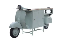 Extravaganter Barschrank SCOOTER 250cm salbei Retro-Konsole Motorroller mit Mangoholz Upcycling