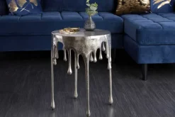 Extravaganter Beistelltisch LIQUID LINE 50cm silber Tropfen-Design Metall Aluminium rund