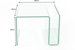 Extravaganter Glas Couchtisch FANTOME 50cm Beistelltisch mit Ablage für Magazine transparent