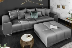 Extravaganter Hocker ELEGANCIA 110cm silbergrau Samt mit Ziersteppung