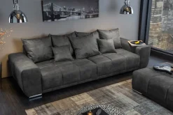 Extravaganter Hocker ELEGANCIA 110cm grau mit Ziersteppung