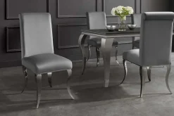 Extravaganter Stuhl MODERN BAROCK DELUXE grau Samt mit silbernen Edelstahlbeinen