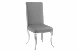 Extravaganter Stuhl MODERN BAROCK DELUXE grau Samt mit silbernen Edelstahlbeinen