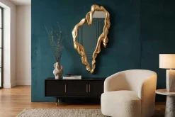 Extravaganter Wandspiegel FLUIDUM 150cm gold vertikale Aufhängung organische Form