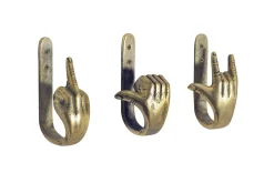 Extravagantes 3er Set Kleiderhaken FINGERS messing Metall-Aluminium Wandgarderobe