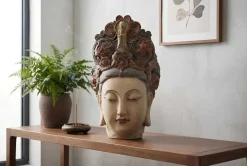 Figur BUDDHA HEAD 45cm mehrfarbig handmade Deko-Kopf Blumengöttin