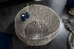 Filigraner Design Couchtisch ABSTRACT LEAF 80cm silber Handarbeit
