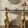 Freistehender Konsolentisch PANTHER 115cm gold Metall mit Marmor-Platte handmade