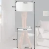 Funktionelle Stehlampe SERVANT 153cm Longan-Massivholz mit Tisch und Leinenschirm