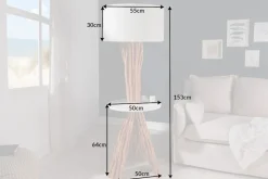 Funktionelle Stehlampe SERVANT 153cm Longan-Massivholz mit Tisch und Leinenschirm