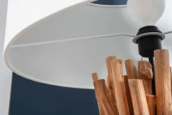 Funktionelle Stehlampe SERVANT 153cm Longan-Massivholz mit Tisch und Leinenschirm