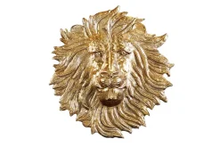 Goldene Wanddeko WILDLIFE LION 35cm gold Metall Löwenkopf-Skulptur handmade