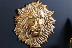 Goldene Wanddeko WILDLIFE LION 60cm gold Metall Löwenkopf-Skulptur handmade