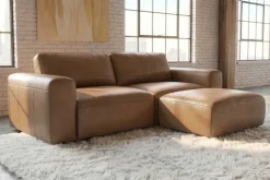 Großer Hocker BIG GEORGE 95cm cognac Echtleder Nosagfederung Taschenfederkern