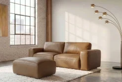 Großer Hocker BIG GEORGE 95cm cognac Echtleder Nosagfederung Taschenfederkern